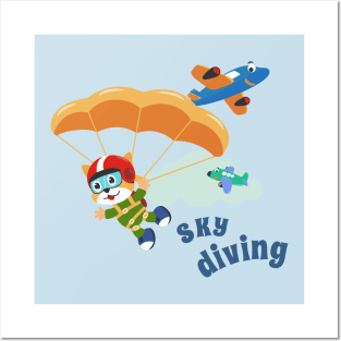 Vector illustration of a cute skydiver. Posters and Art